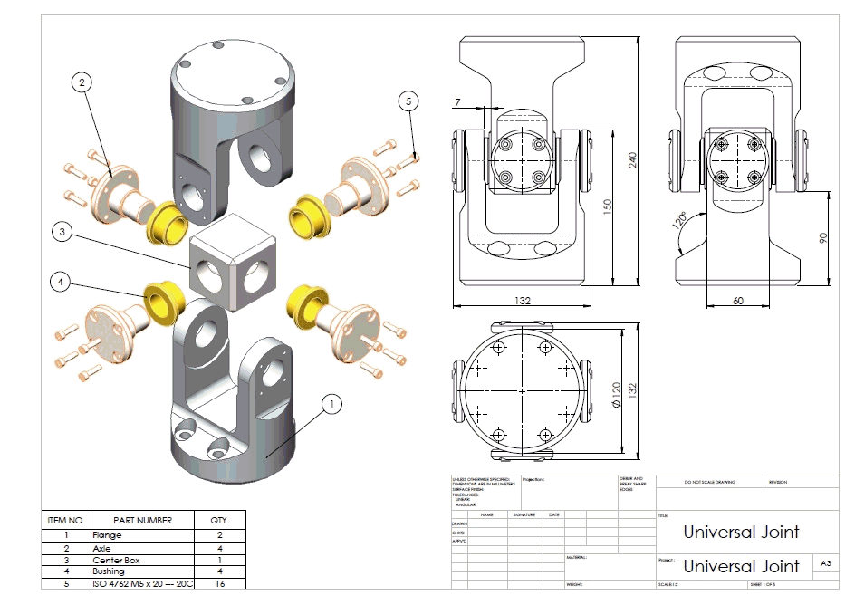 universal joint十字轴万向节3D数模图纸 Solidworks设计